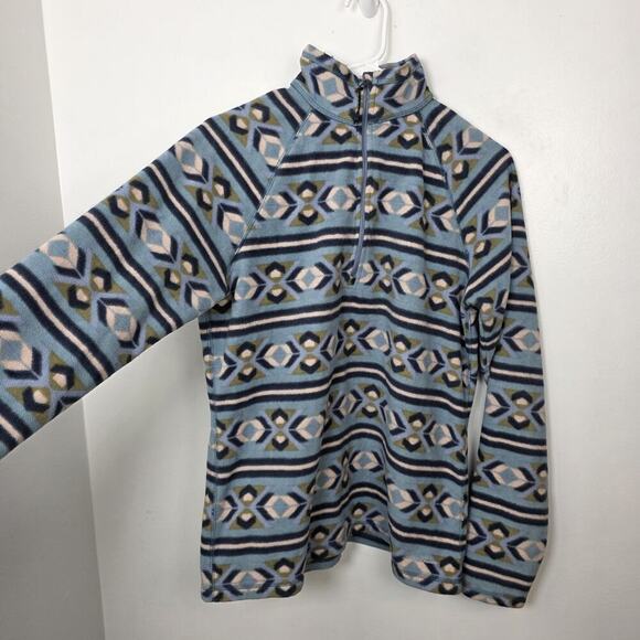 Eddie Bauer Blue White Fleece Striped Geometric 1/3 Zip Pullover Jacket Size M - Picture 3 of 7